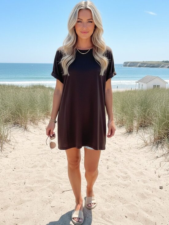Saint Tropez West Other - VINTAGE SAINT TROPEZ WEST Brown Tunic Top L Pima Mini Dress Swim Cover Up Y2K